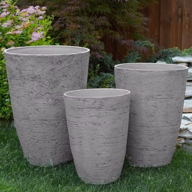 Wyld and Coco Grey Stone Tall Planter, W/D/H: 51 x 51 x 71 cm