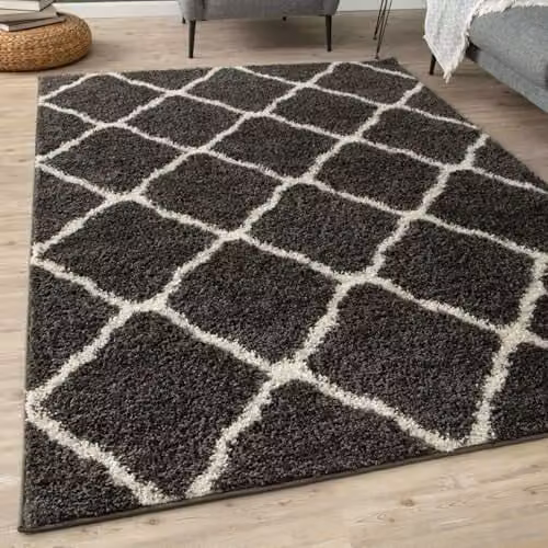 THE RUGS Modern Moroccan Shaggy Area Rug, W/D: 240 x 340 cm, 30 cm Thick, Grey, White and Black