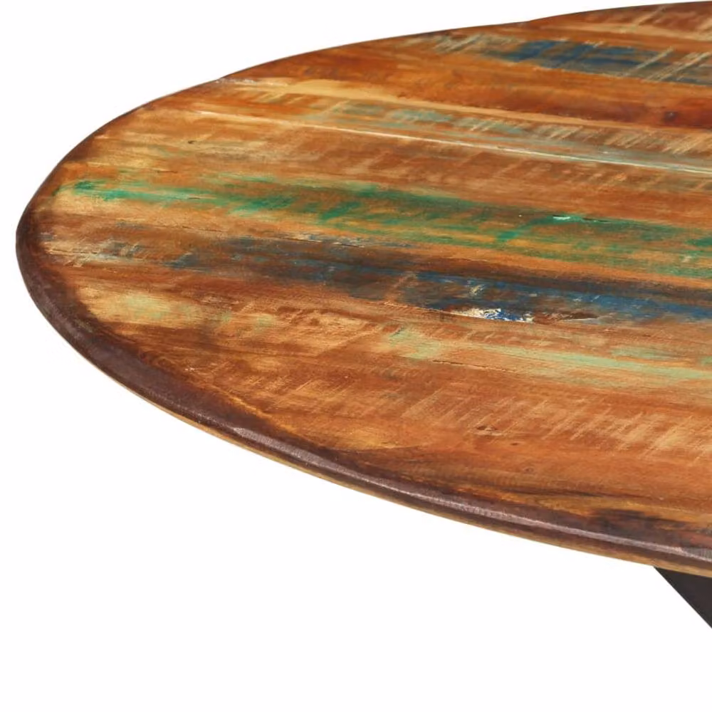 Berkfield Home Round Industrial Dining Table in Brown with Reclaimed Wood and Steel, W/D/H: 110 x 110 x 78 cm – 2
