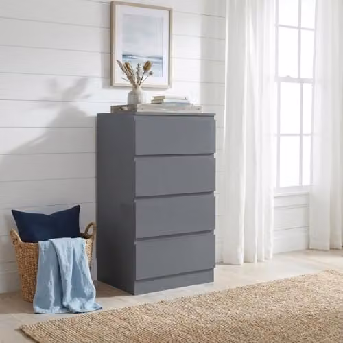FWStyle Grey Gloss 4 Drawer Tall Slim Chest of Drawers H: 99 cm, W: 40 cm, D: 40 cm – 7