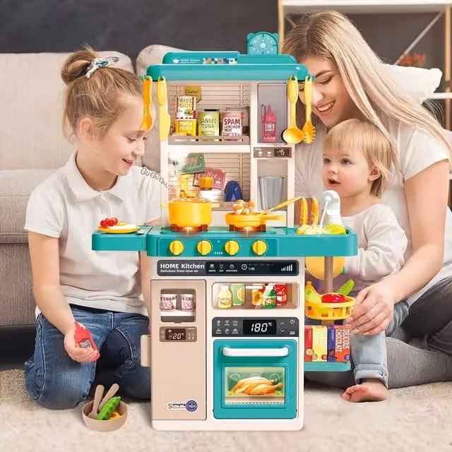 deAO Kitchen Play Set Role Play Toy with Kitchen Accessories in Blue