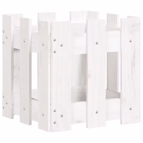 vidaXL White Wooden Garden Planter Tub with Fence Design, W/D/H: 30 x 30 x 30 cm