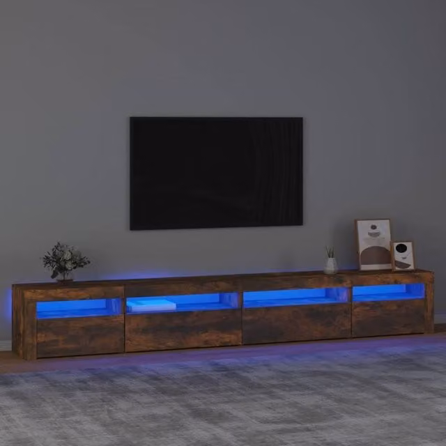 Berkfield Home Modern TV Cabinet with LED Lights in Smoked Oak Brown, W: 270 cm, D: 40 cm, H: 35 cm