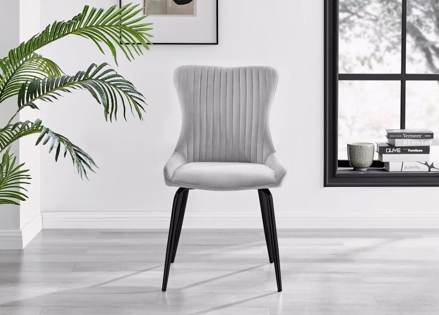 FurnitureboxUK Kylo Large Brown Wood Effect Dining Table and 6 Nora Light Grey Velvet Chairs with Black Legs – 6