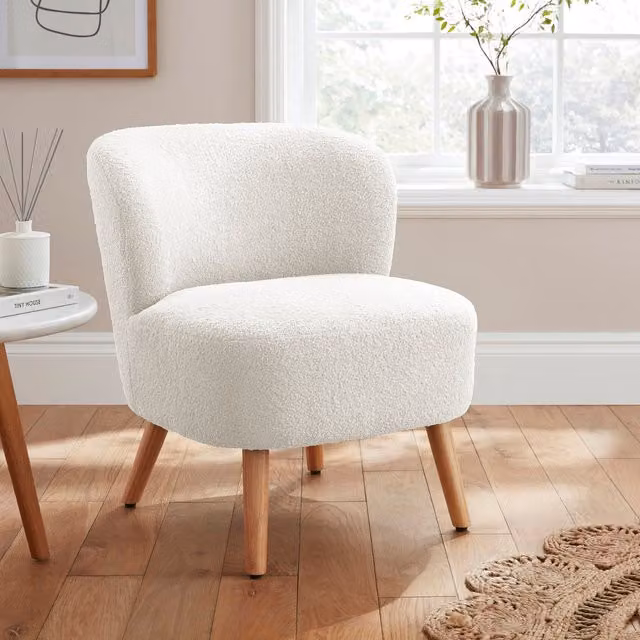 GFW Evie Boucle Teddy Accent Chair in Cream and Beige
