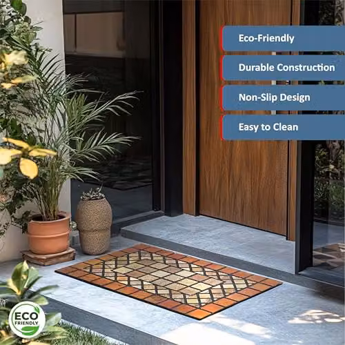 Nicoman Heavy Duty Rubber Boot Scraper Doormat, Non-Slip and Weatherproof, Rectangular, Red Border, W: 60 cm, D: 40 cm, H: 1 cm – 7