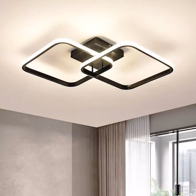 Goeco Modern Square LED Ceiling Light, 42W, 4500K, Black, W/D/H: 64 x 64 x 10 cm