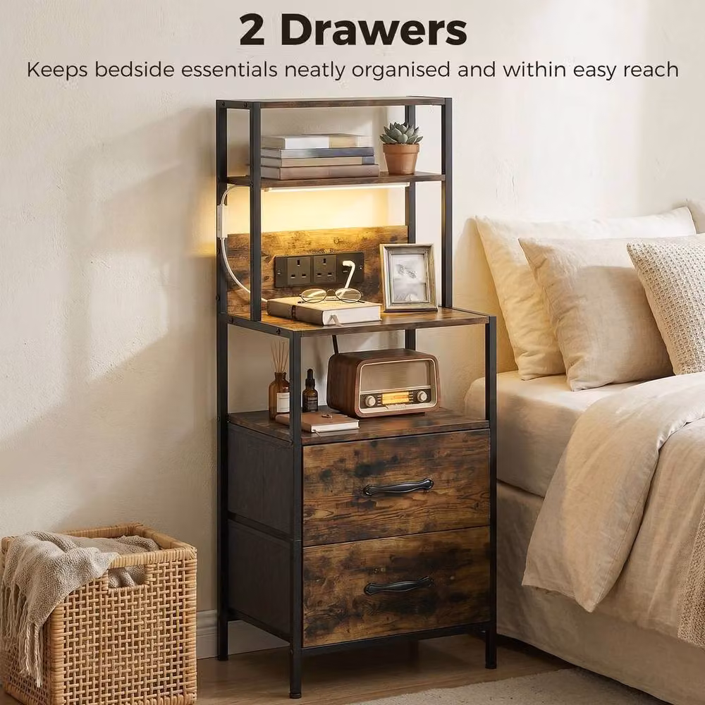 NESTLUNE Brown Wood Bedside Table with Integrated LED Lighting, W: 100 cm, D: 15 cm, H: 15 cm – 3