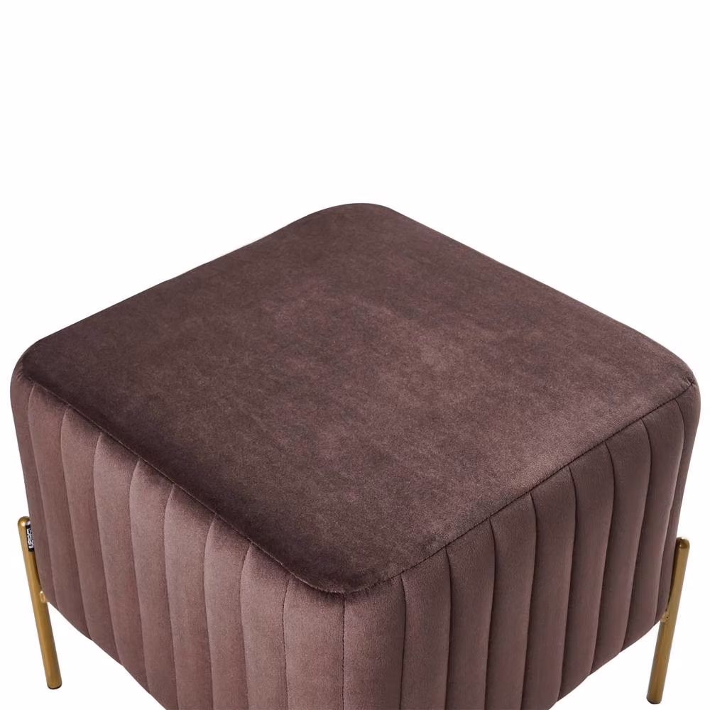 Wyld and Coco Glamour Velvet Footstool in Dark Brown with Gold Legs, W/D/H: 47 x 47 x 47 cm – 4