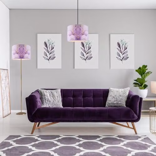 Happy Homewares Modern Cylinder Drum Lamp Shade in Lilac and Purple Marble Effect Fabric with Gold Foil, W/D/H: 20 x 20 x 30 cm – 2