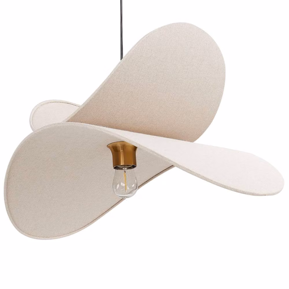 Wyld and Coco Modern Beige Linen and Brass Suspended Pendant Lamp, Height: 105 cm – 2