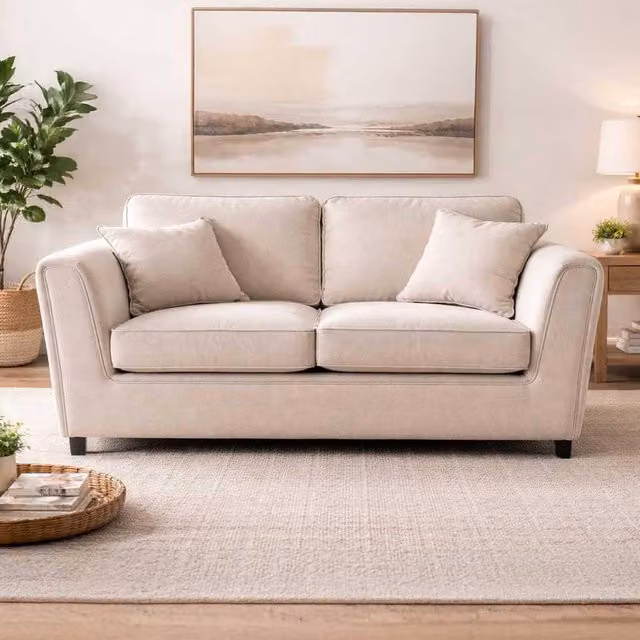 Furnishings For Less UK Ascot 3 Seater Sofa in Beige Chenille Fabric with Scatter Cushions – 1
