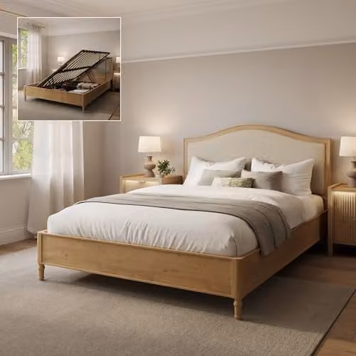 X Rocker Emy French Style Wooden Shadow Ottoman Bed in Oak with Lift Up Base, Brown – 1
