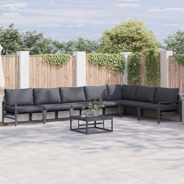 Berkfield Home 8-Piece L-Shape Garden Sofa Set with Coffee Table in Anthracite Powder Coated Steel