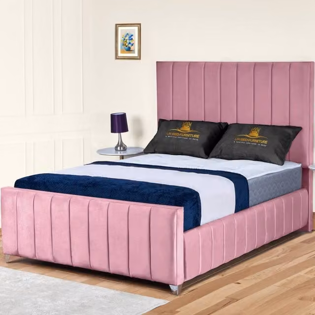 UK Bed Furniture Milano Pink Velvet Upholstered Gas Lift Ottoman Storage Bed with 48 Inch Headboard, Size: 180 x 200 cm – 1