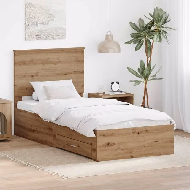 Berkfield Home Artisan Oak Bed Frame with Drawers in Brown, W/D/H: 90 x 190 cm – 1