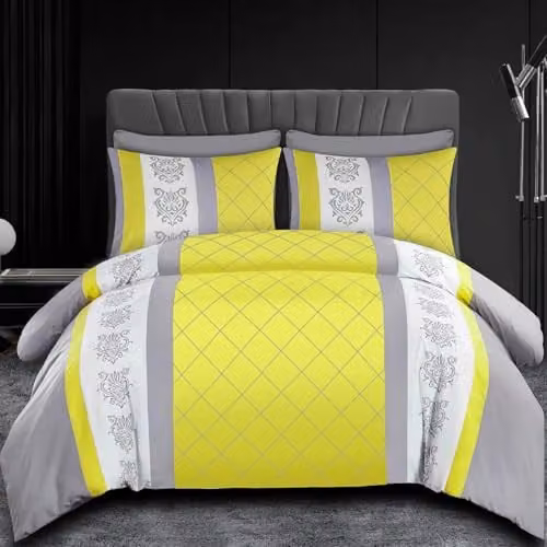 Lazzaro Single Duvet Cover and Pillowcase Set, Yellow, Brushed Microfibre, Reversible and Non-Iron, W/D/H: 135 x 200 cm and 50 x 75 cm – 1