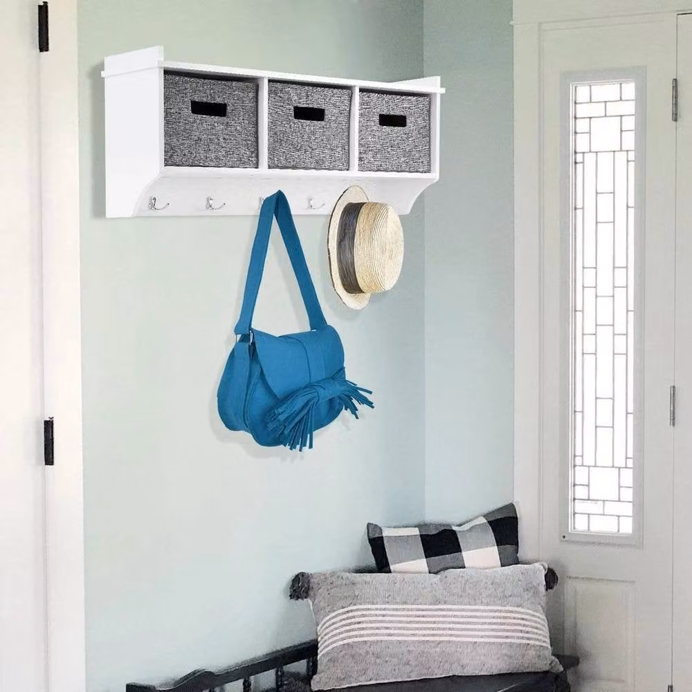 KORVIXA Modern White Wall Mounted Wood Coat Rack with Shelf – 2