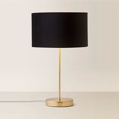 ValueLights Charlie Gold Stem Table Lamp with Black Velvet and Gold Inner Shade
