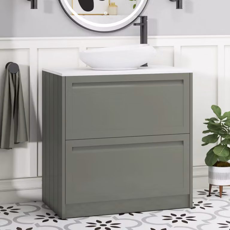Royal Bathrooms Elmore 800mm Matt Green Floor Standing Countertop Vanity Unit with 2 Drawers and Nova Basin