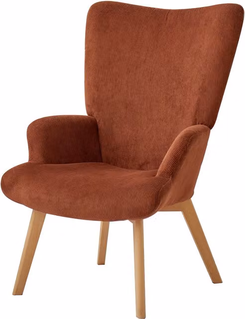 Nordlys Scandinavian Style Red Velvet Lounge Chair with Wooden Legs and Armrests