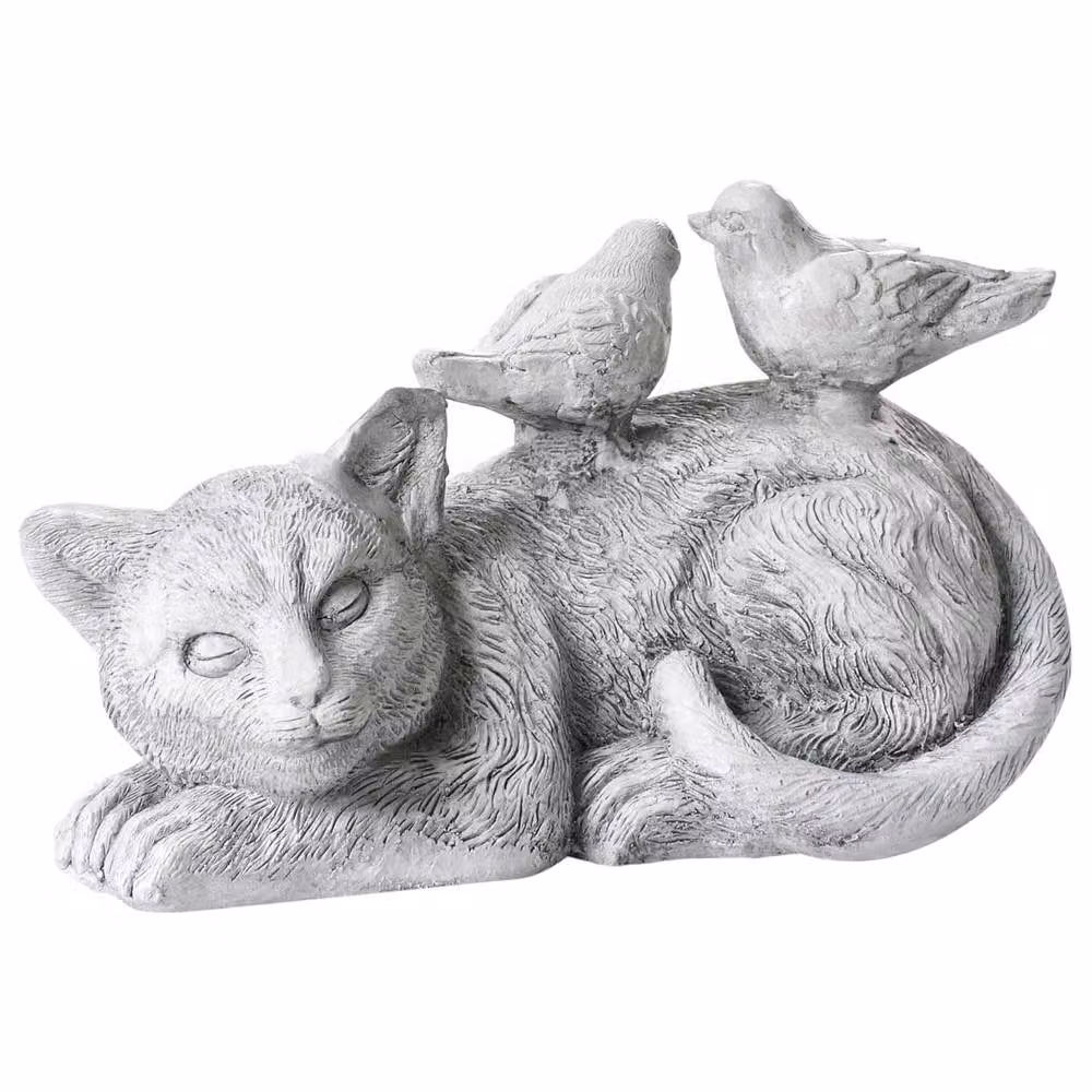 Wyld and Coco Grey Cat and Bird Figurine, Height: 22 cm – 2