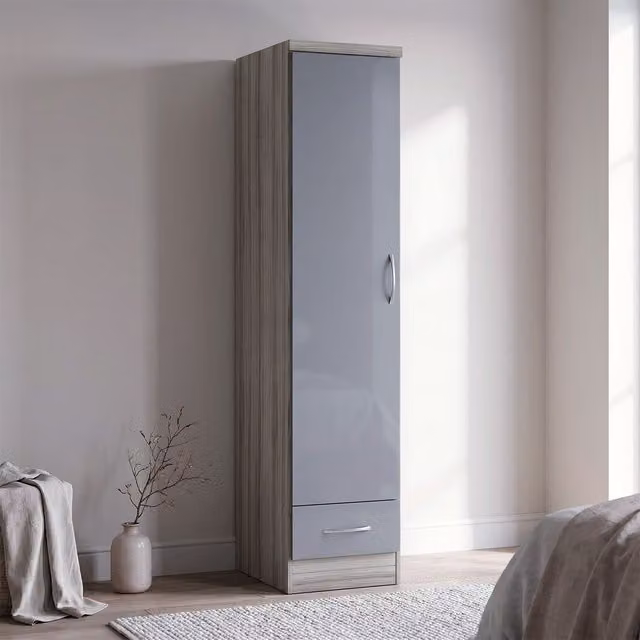 Seconique Nevada Grey Gloss 1 Door 1 Drawer Wardrobe – 2