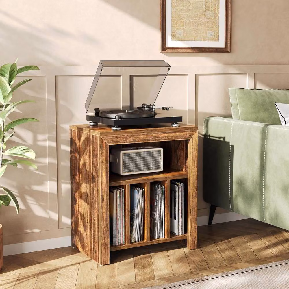 VOGREX Large Wooden Vinyl Album Turntable Cabinet and Record Player Stand in Brown – 3