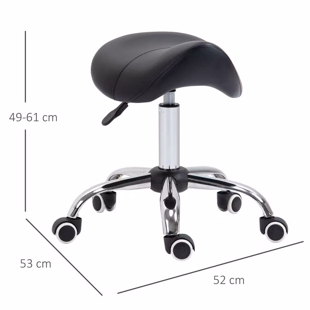STILVORA Adjustable Salon Stool with Wheels and Synthetic Leather in Black – 3