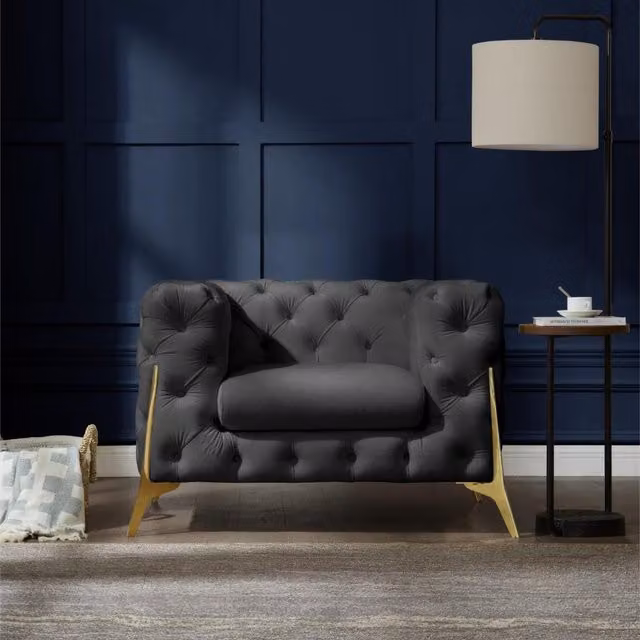 GRS Panther Chesterfield Armchair in Anthracite Velvet Fabric