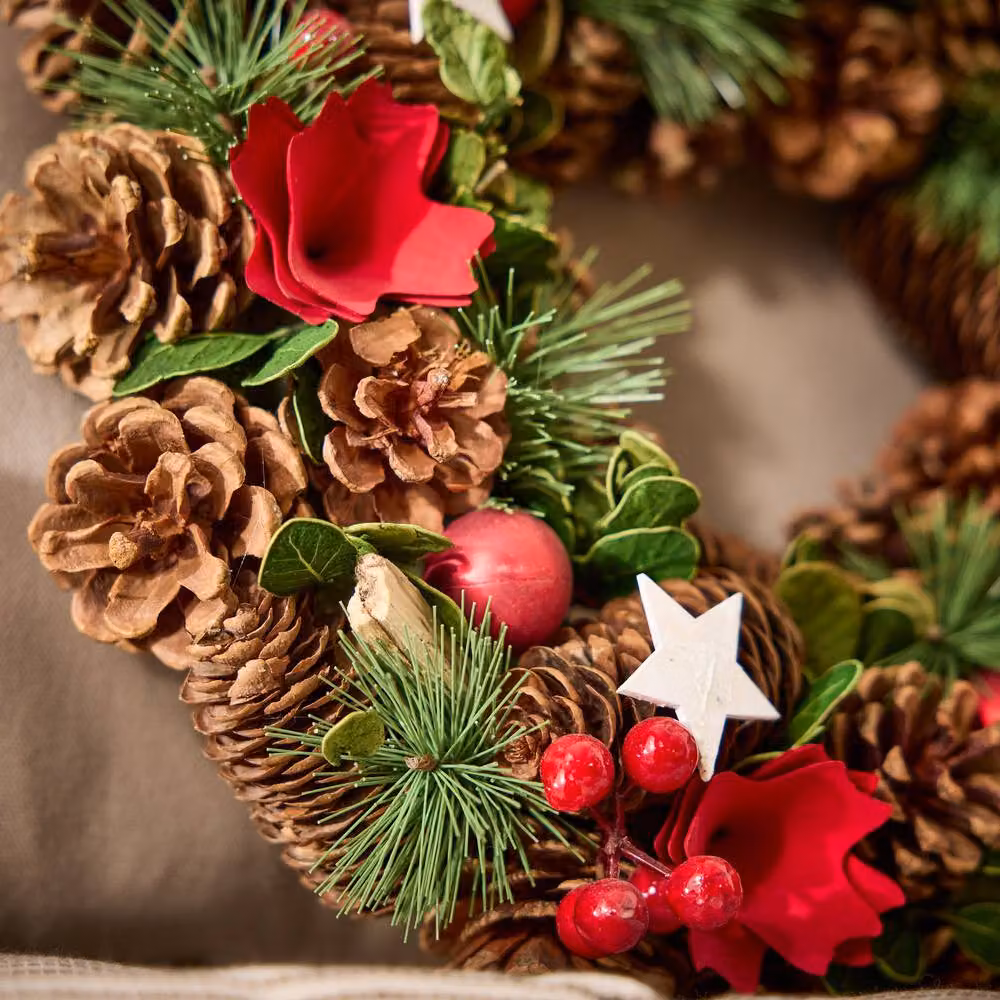 Dibor Traditional Starry Night Multicolour Floral Wreath, Diameter: 35 cm – 3