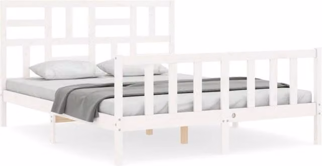 Berkfield Home Solid Wood Bed Frame with Headboard in White, 160 x 200 cm