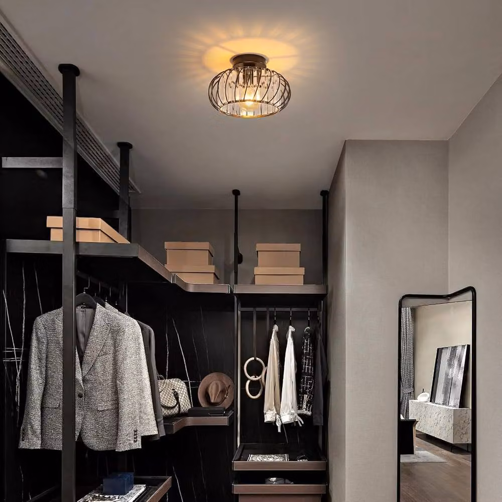 Goeco Modern Crystal Ceiling Light with Glass Lampshade, E27, Black or Gold/Brass – 2