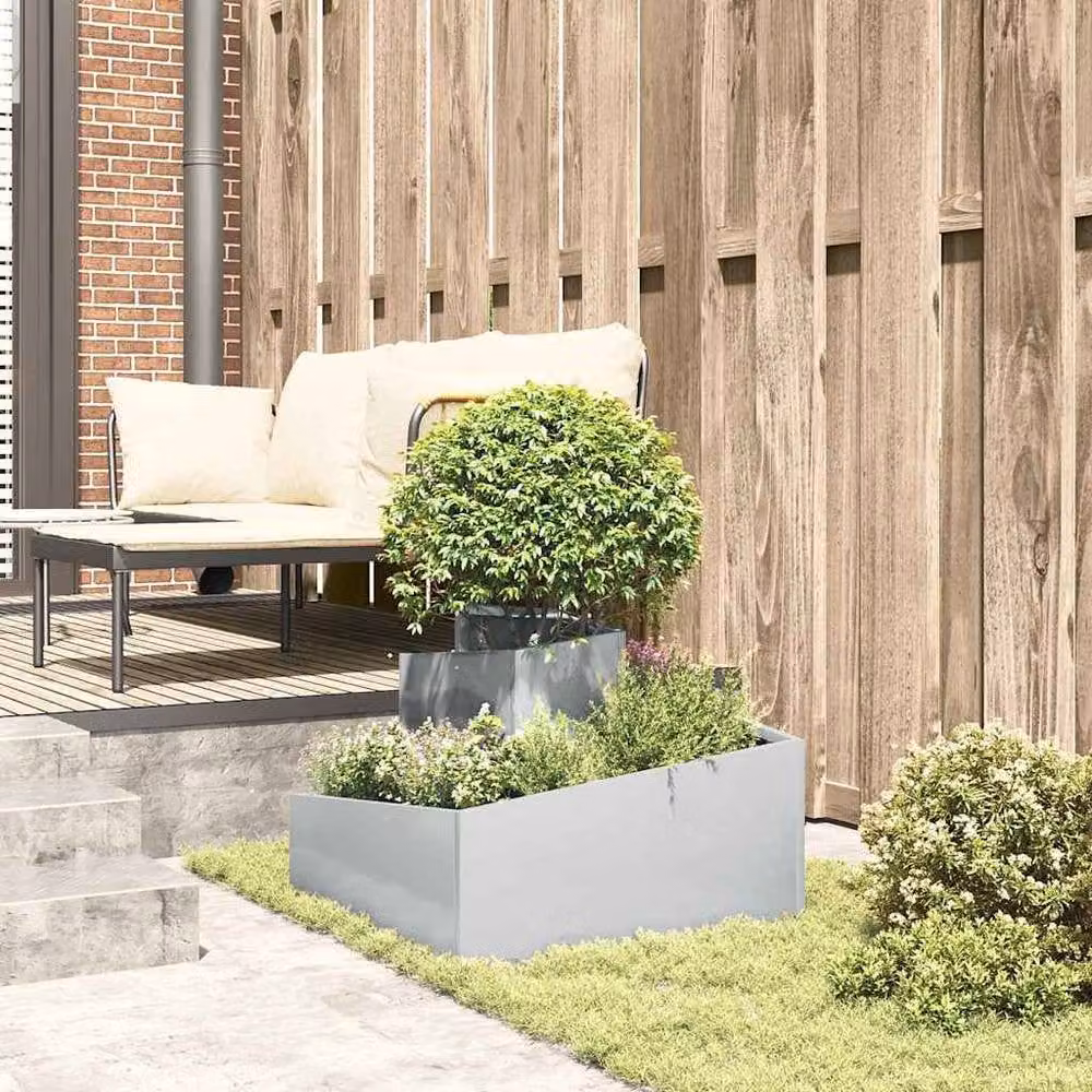 Berkfield Home Medium Galvanised Steel Metal Planter in Silver – 3