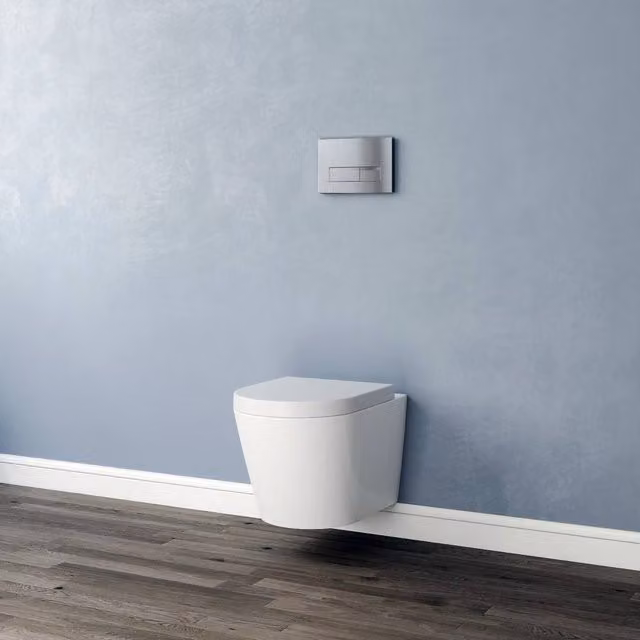 FLAVORA Rimless Round Wall Hung Ceramic Toilet WC Pan with Soft Close Seat, White, W: 52 cm x D: 52 cm