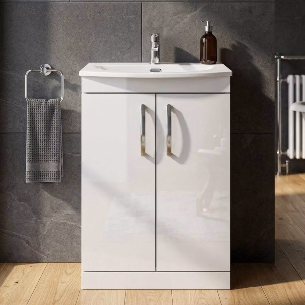 Balterley Millwich Contemporary Gloss White 2 Door Freestanding Vanity Basin Unit, W: 60 cm, H: 86.5 cm – 2