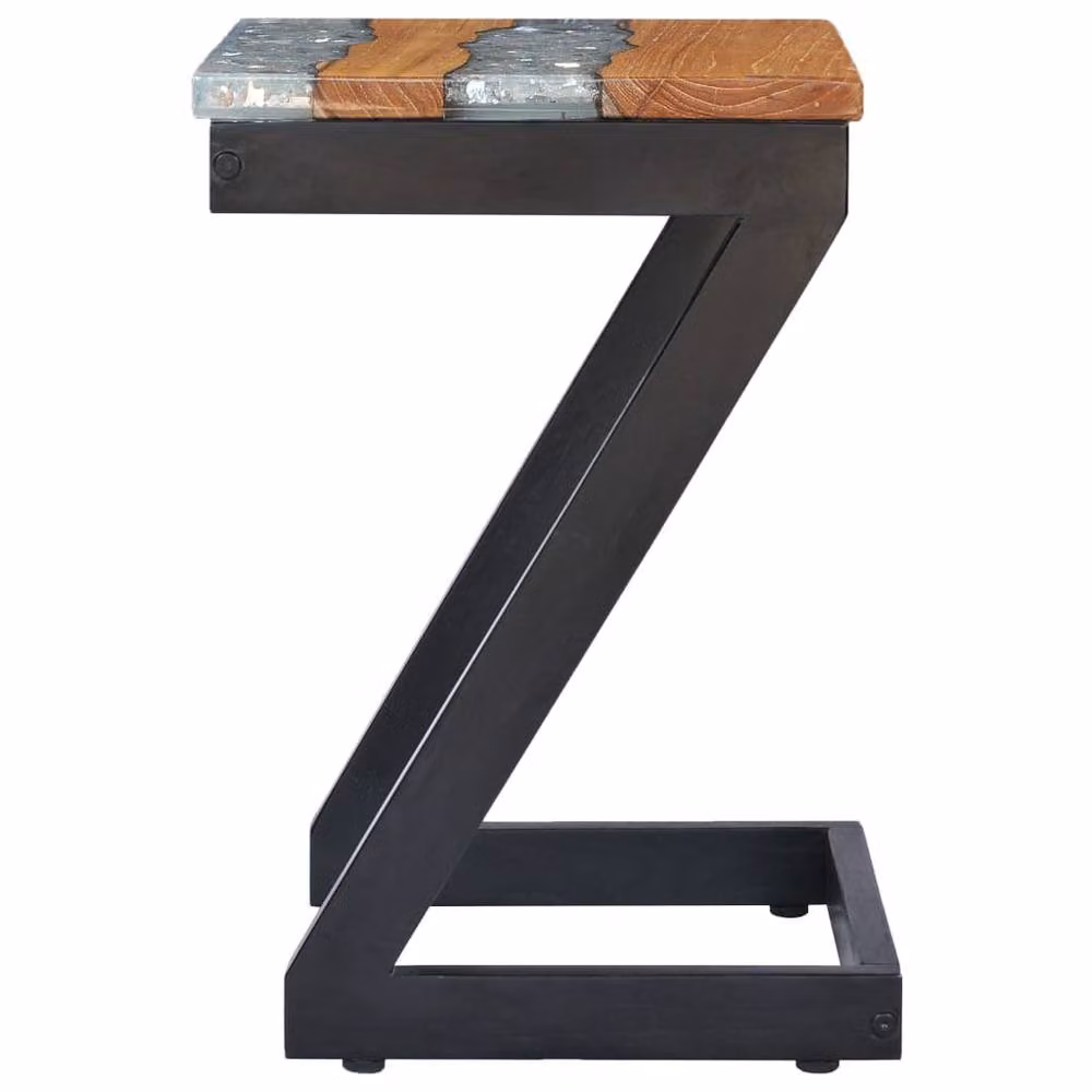 Berkfield Home Durable Square Coffee Table in Multicolour Teak and Mango Wood with Black Polyresin, W/D/H: 30 x 30 x 50 cm – 4