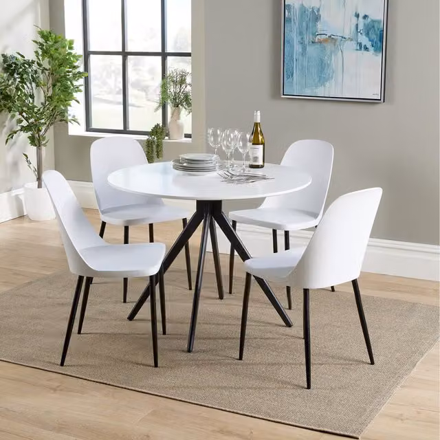 Core Products Ltd Aspen Round Dining Table and Four Plastic Duo Chairs Set, White