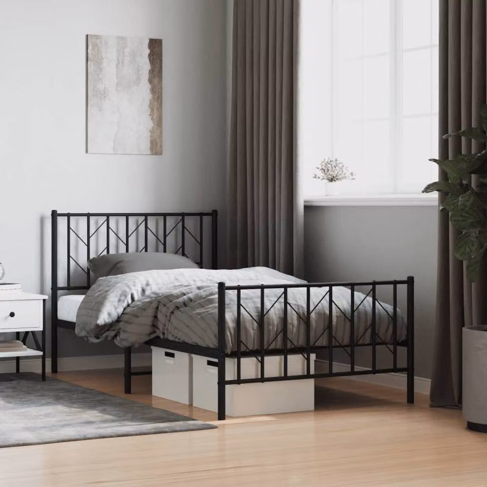 Berkfield Home Metal Bed Frame with Footboard in Black, W/D/H: 100 x 190 x 90 cm – 2