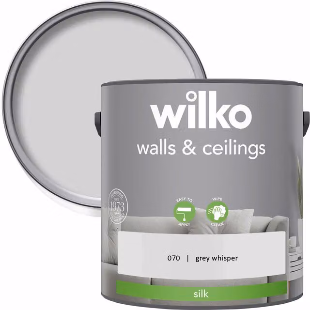 wilko Walls and Ceilings Silk Emulsion Paint, Grey, 2.5 l
