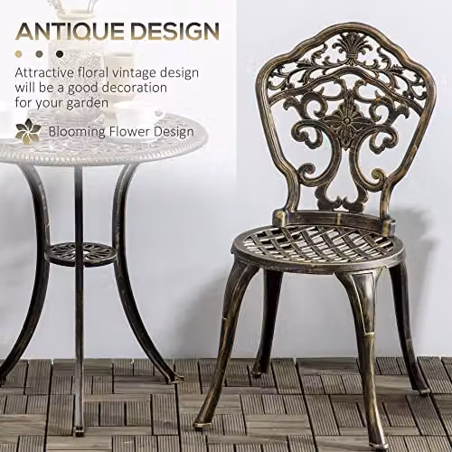 Outsunny 3 Piece Cast Aluminium Garden Bistro Set in Bronze with Parasol Hole – 4