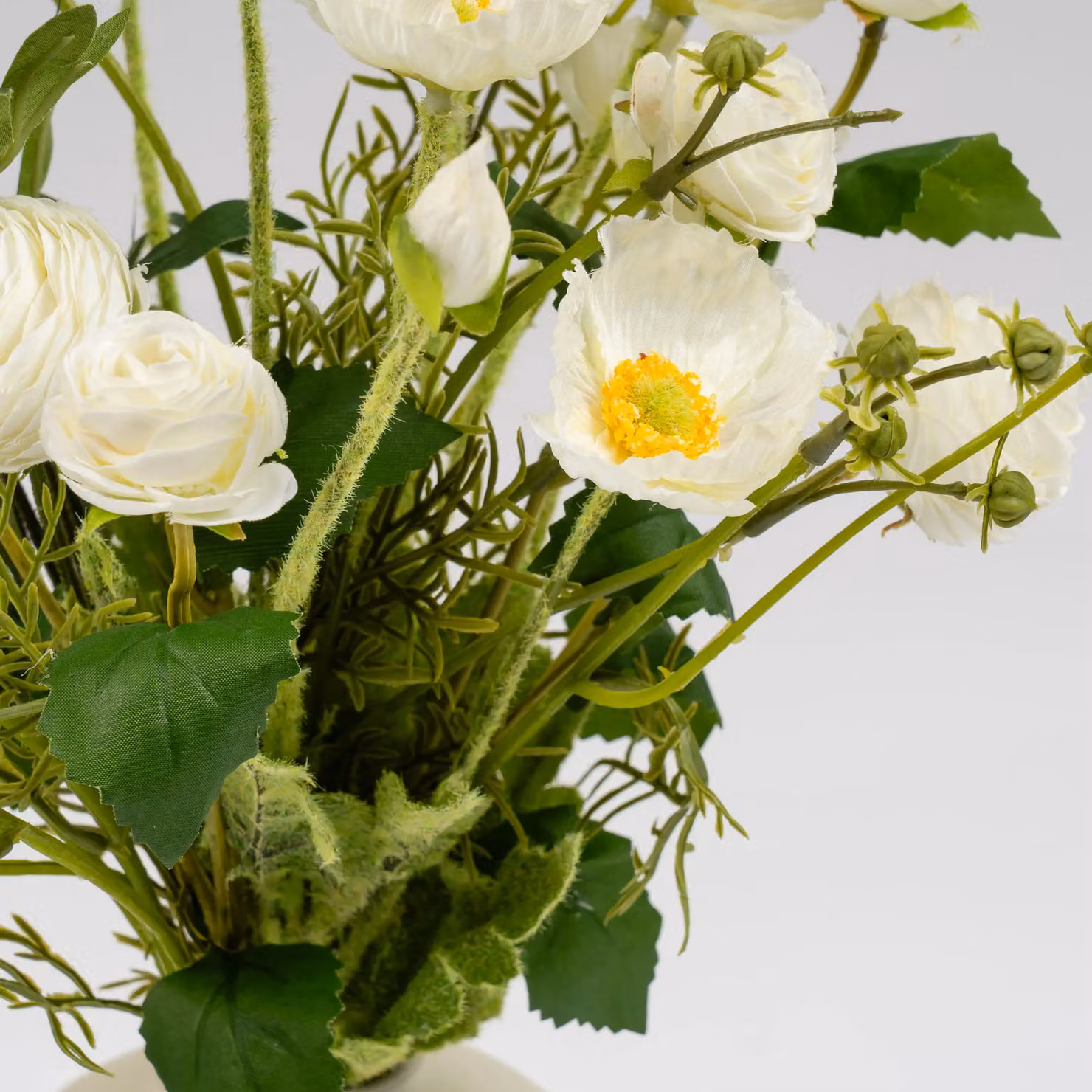 Scottish Everlastings Ltd White Poppy, Rose and Cosmo Mixed Floral Bouquet with Off-White Ceramic Vase, Height: 45 cm, Vase Height: 13 cm – 2