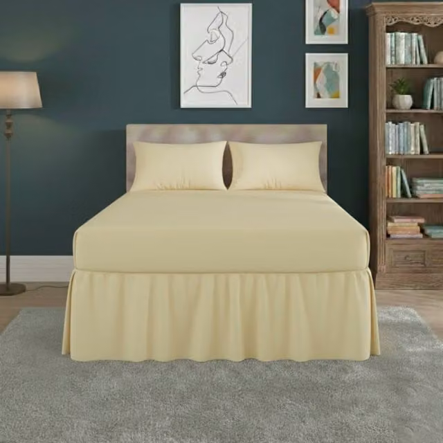 Snug City Double Fitted Valance Bed Sheet with Frill in Yellow, Polycotton, 140 x 200 cm