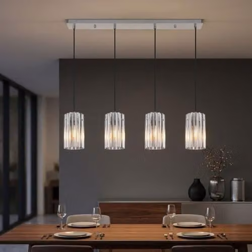 Netlighting Cayden Bar Pendant Light with 4 Transparent Glass Shades and Silver Metal Finish, 4x E27 Sockets, H x W x D: 120 x 80 x 11.5 cm – 2