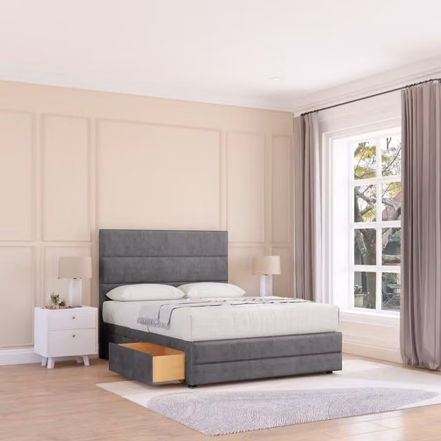 Sloomy Monaco Upholstered Bed Base with 2 Drawers in Dark Grey, W/D/H: 120 x 200 cm