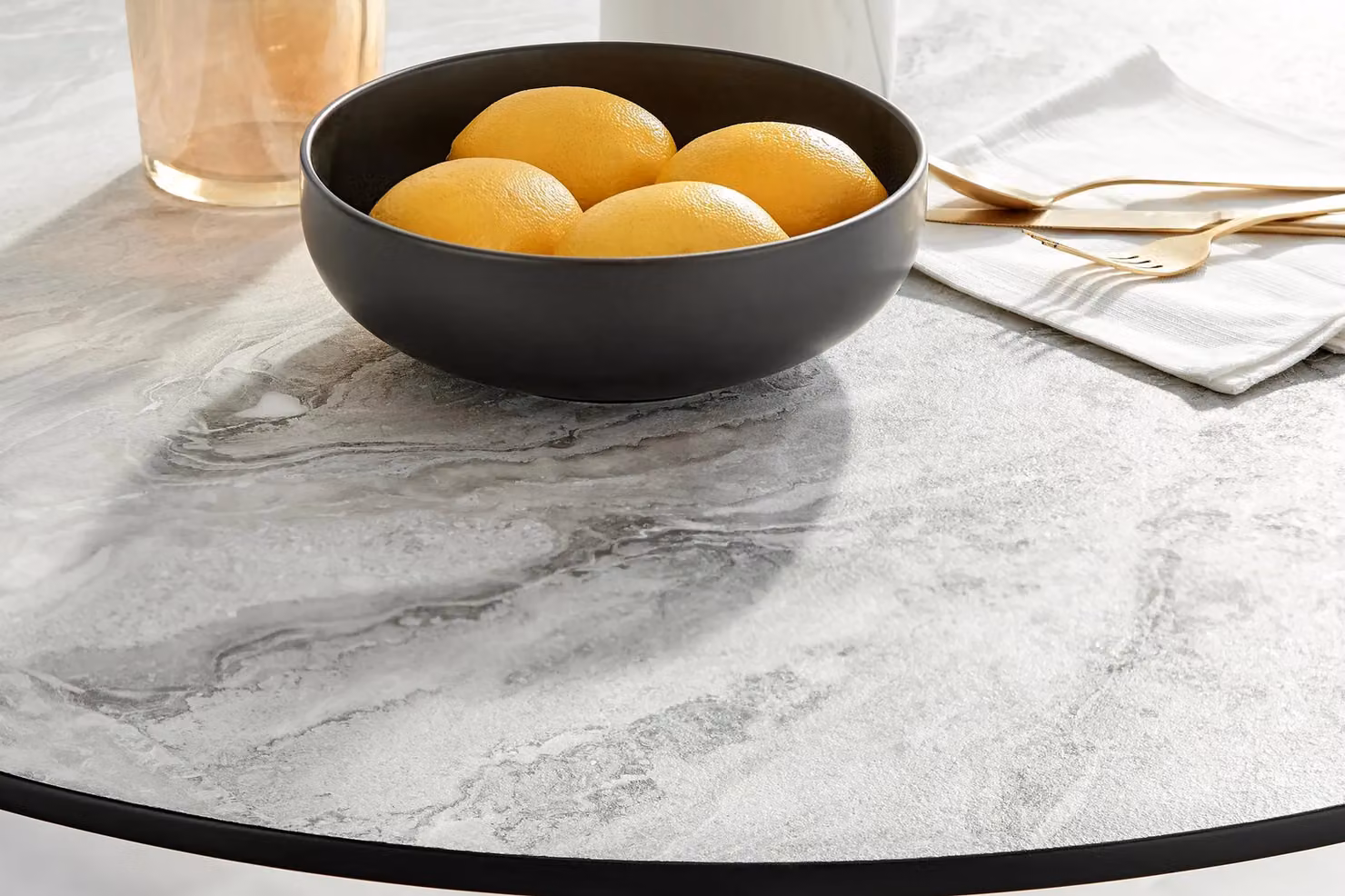 FurnitureboxUK Elina White Marble Effect Round Dining Table and 2 Nora Velvet Chairs in Light Grey with Black Legs – 2