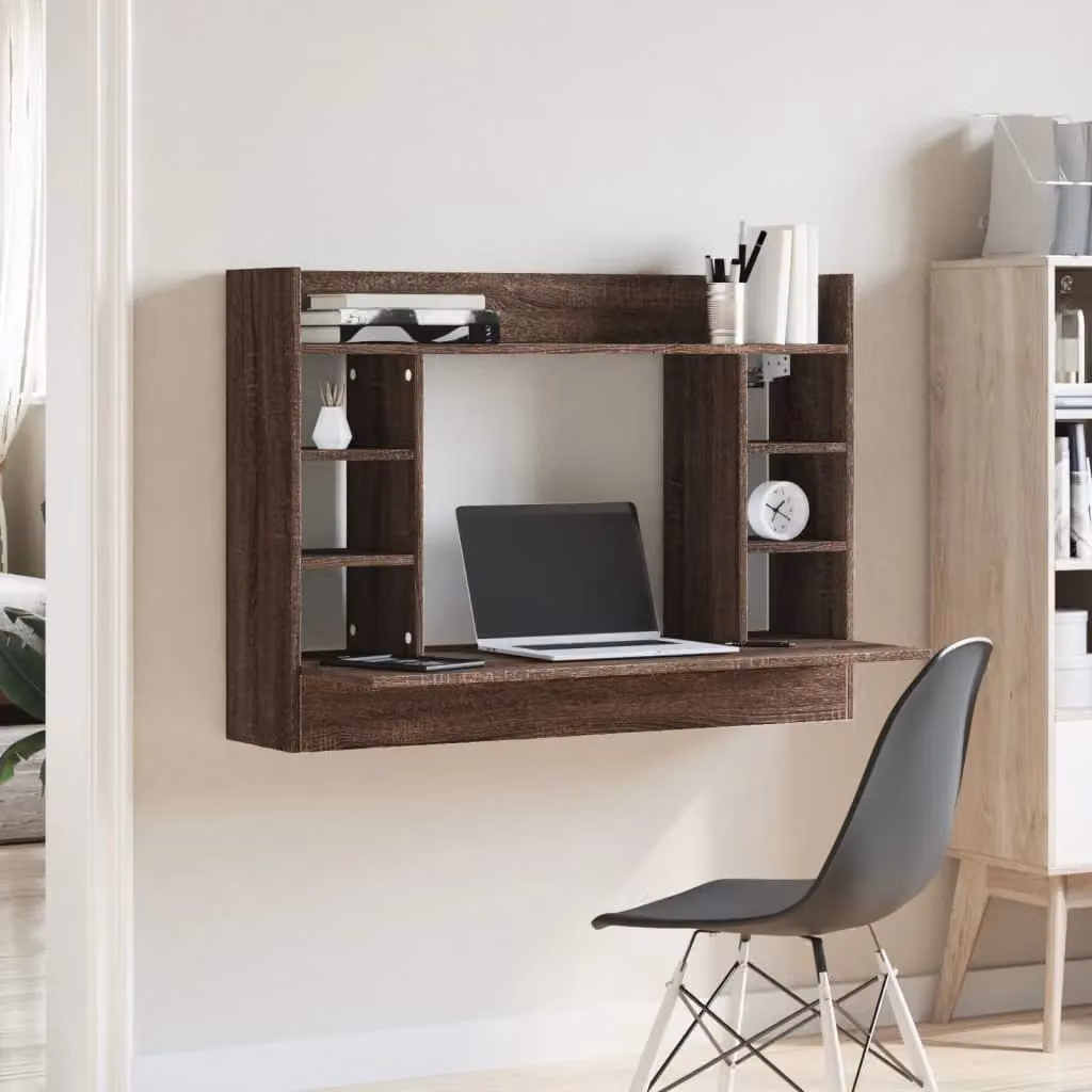 Berkfield Home Wall-Mounted Floating Desk in Brown Oak, W/D/H: 105 x 48 x 75 cm – 3