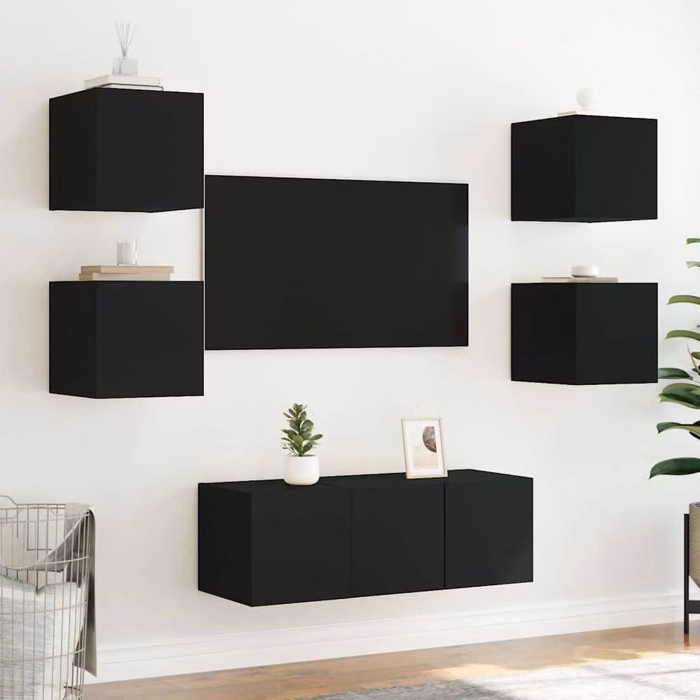 Berkfield Home Set of 2 Modern Black MDF TV Wall Cabinets with LED Lights, W/D/H: 35 x 30.5 x 30 cm – 3