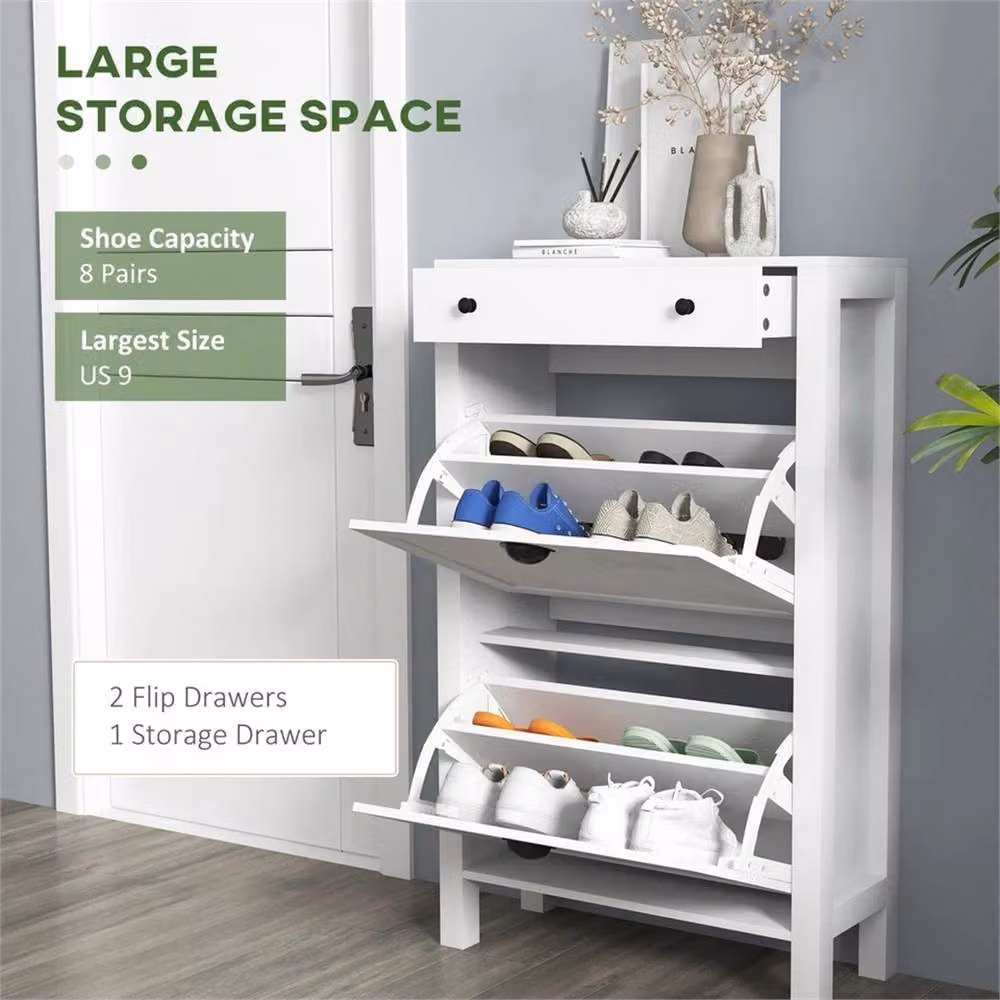 VOGREX White Narrow Wall Mounted Shoe Cabinet with 2 Tilting Compartments and Internal Shelves – 2