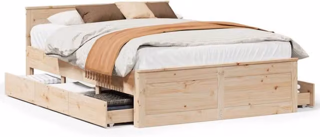 Berkfield Home King Size Solid Wood Pine Bed Frame with Headboard in Natural